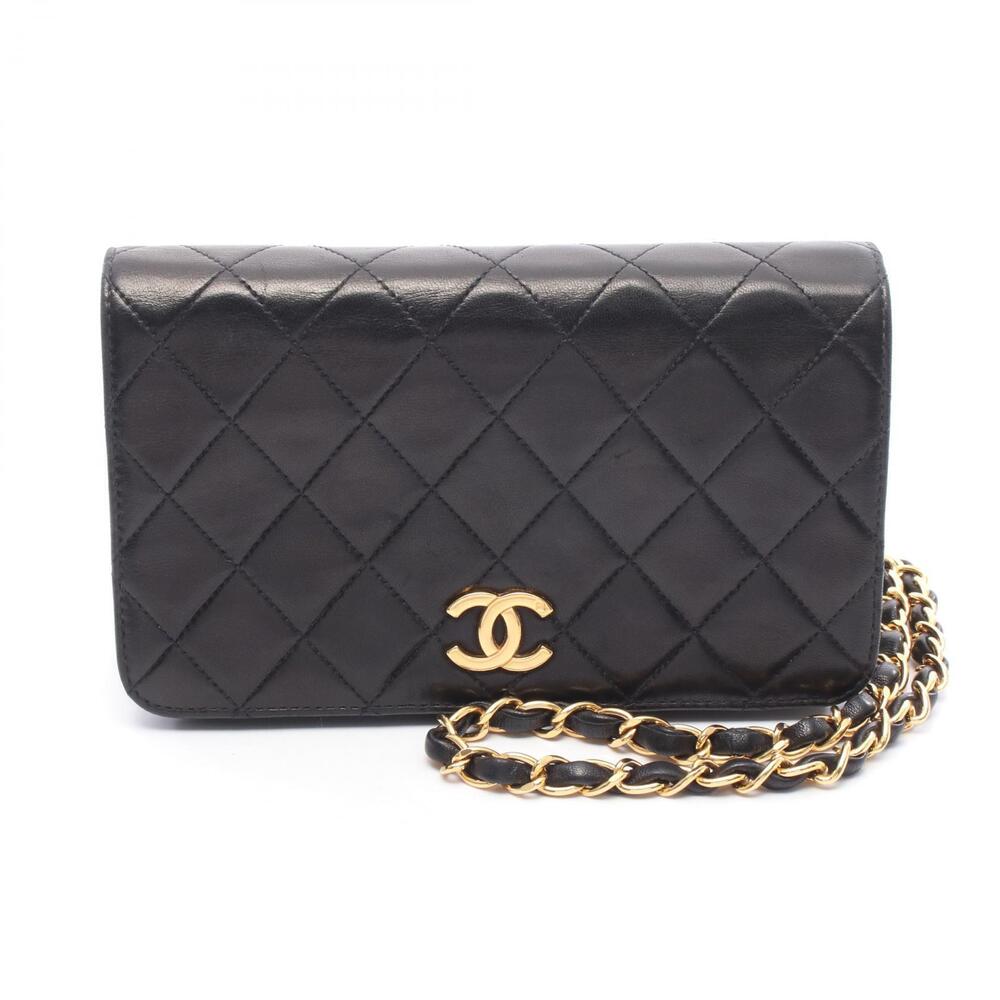 Chanel Matelasse Full Flap Shoulder Bag Lambskin Leather Black